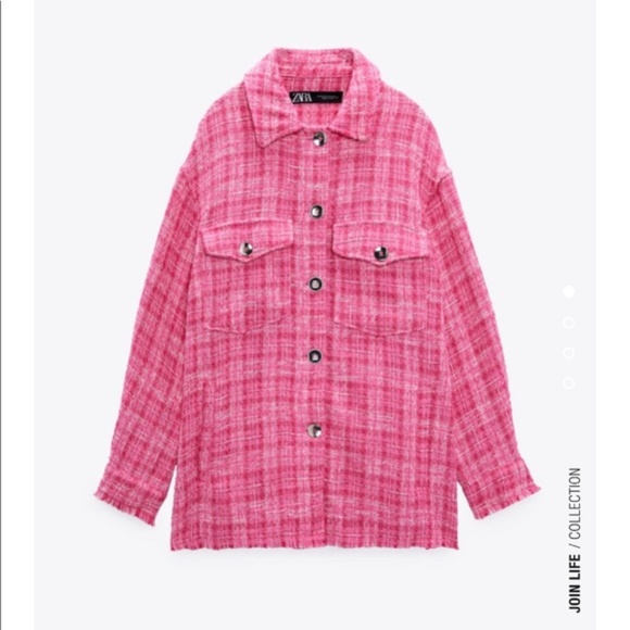 NWT ZARA WOVEN PLAID OVER SIZE SHIRT PINK / WHITE XS - Picture 4 of 8